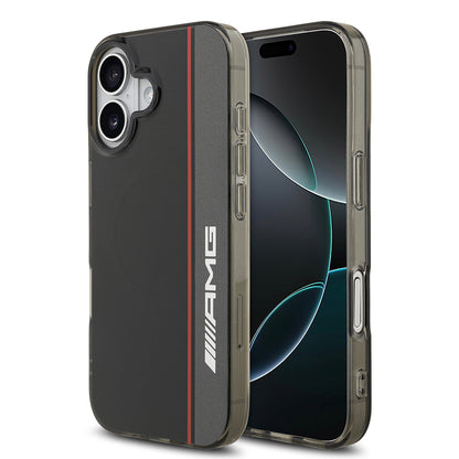 Apple iPhone 17 Kılıf AMG Orjinal Lisanslı M-safe Şarj Özellikli IML Baskı Logolu Çift Katmanlı Bow Lines Kapak Siyah