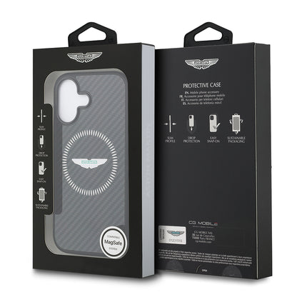 Apple iPhone 17 Kılıf Aston Martin Orjinal Lisanslı M-safe Şarj Özellikli Karbon Fiber Kevlar Kapak Siyah
