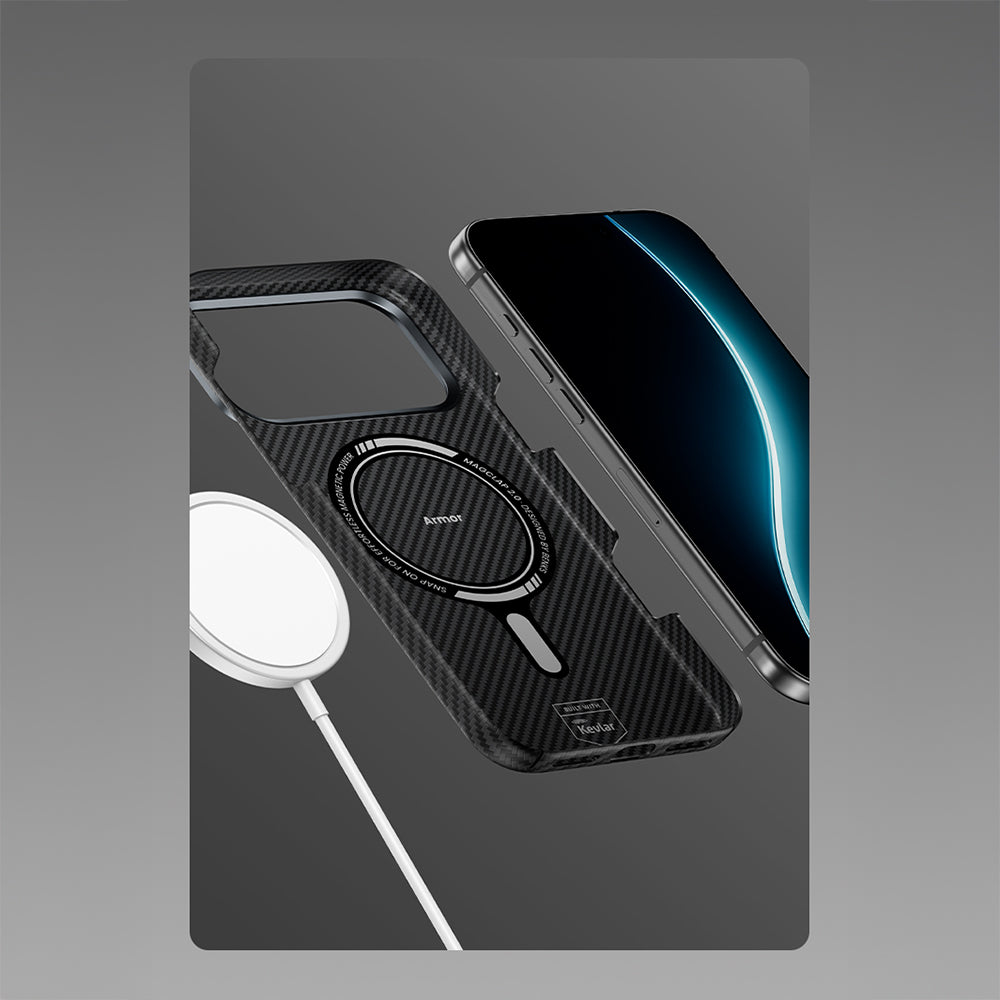 Apple iPhone 17 Kılıf Benks M-safe Şarj Özellikli Metal Kamera Çerçeveli Magnetik ArmorAir 600D Kevlar Fiber Kapak Siyah