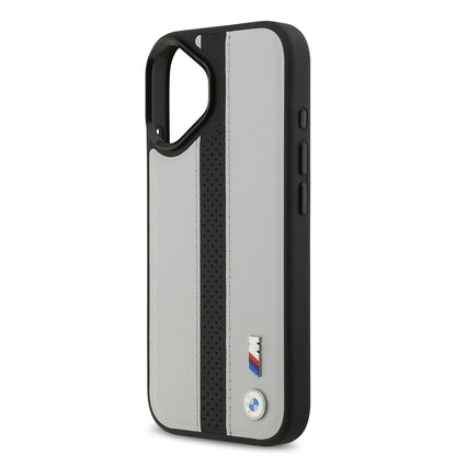 Apple iPhone 17 Kılıf BMW Orjinal Lisanslı M-safe Şarj Özellikli Deri Arka Yüzey Metal Logolu Delikli Şerit Tasarımlı Kapak Lacivert