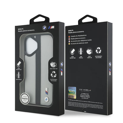 Apple iPhone 17 Kılıf BMW Orjinal Lisanslı M-safe Şarj Özellikli Deri Arka Yüzey Metal Logolu Delikli Şerit Tasarımlı Kapak Lacivert