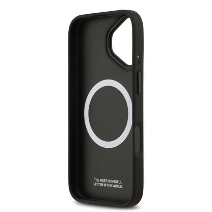 Apple iPhone 17 Kılıf BMW Orjinal Lisanslı M-safe Şarj Özellikli M Logolu Üç Şeritli Delikli Deri Kapak Siyah