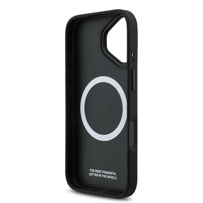 Apple iPhone 17 Kılıf BMW Orjinal Lisanslı M-safe Şarj Özellikli M Logolu Üç Şeritli Delikli Deri Kapak Siyah