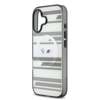 Apple iPhone 17 Kılıf BMW Orjinal Lisanslı M-safe Şarj Özellikli Metal Kamera Butonlu Yatay Şeritli M Dizayn Kapak Siyah