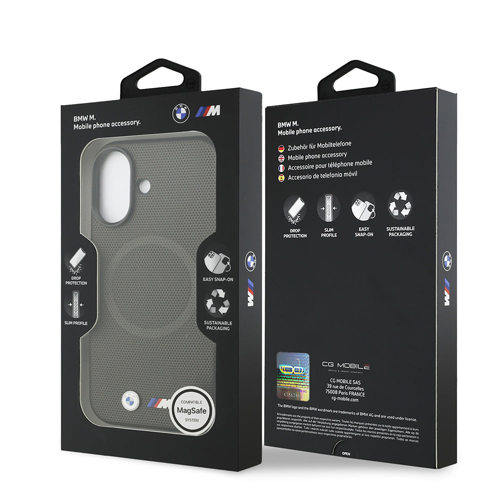 Apple iPhone 17 Kılıf BMW Orjinal Lisanslı M-safe Şarj Özellikli Metal Logolu Delikli M Dizayn Deri Kapak Füme