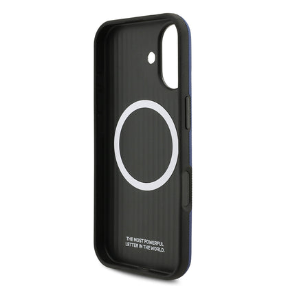 Apple iPhone 17 Kılıf BMW Orjinal Lisanslı M-safe Şarj Özellikli Metal Logolu Delikli M Dizayn Deri Kapak Lacivert