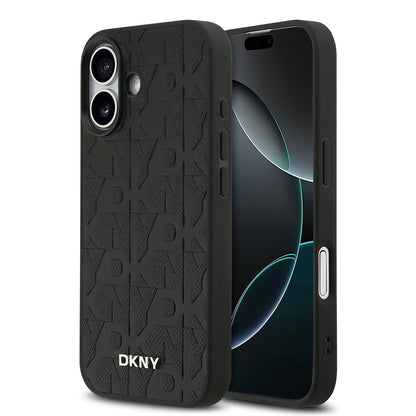 Apple iPhone 17 Kılıf DKNY Orjinal Lisanslı M-safe Şarj Özellikli 3D Yazılı Grid Pattern Kapak