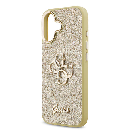 Apple iPhone 17 Kılıf Guess Orjinal Lisanslı 4G Büyük Metal Kamera Çerçeveli ve Logolu Glitter Kapak Gold