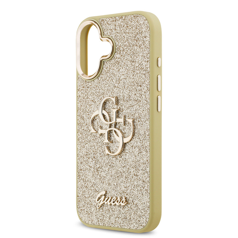Apple iPhone 17 Kılıf Guess Orjinal Lisanslı 4G Büyük Metal Kamera Çerçeveli ve Logolu Glitter Kapak Gri