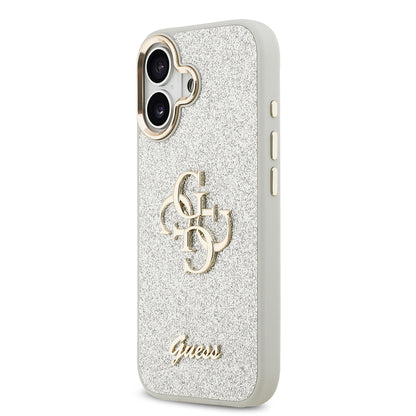 Apple iPhone 17 Kılıf Guess Orjinal Lisanslı 4G Büyük Metal Kamera Çerçeveli ve Logolu Glitter Kapak Gold