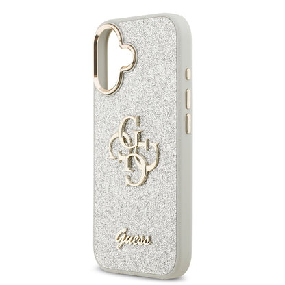 Apple iPhone 17 Kılıf Guess Orjinal Lisanslı 4G Büyük Metal Kamera Çerçeveli ve Logolu Glitter Kapak Gri