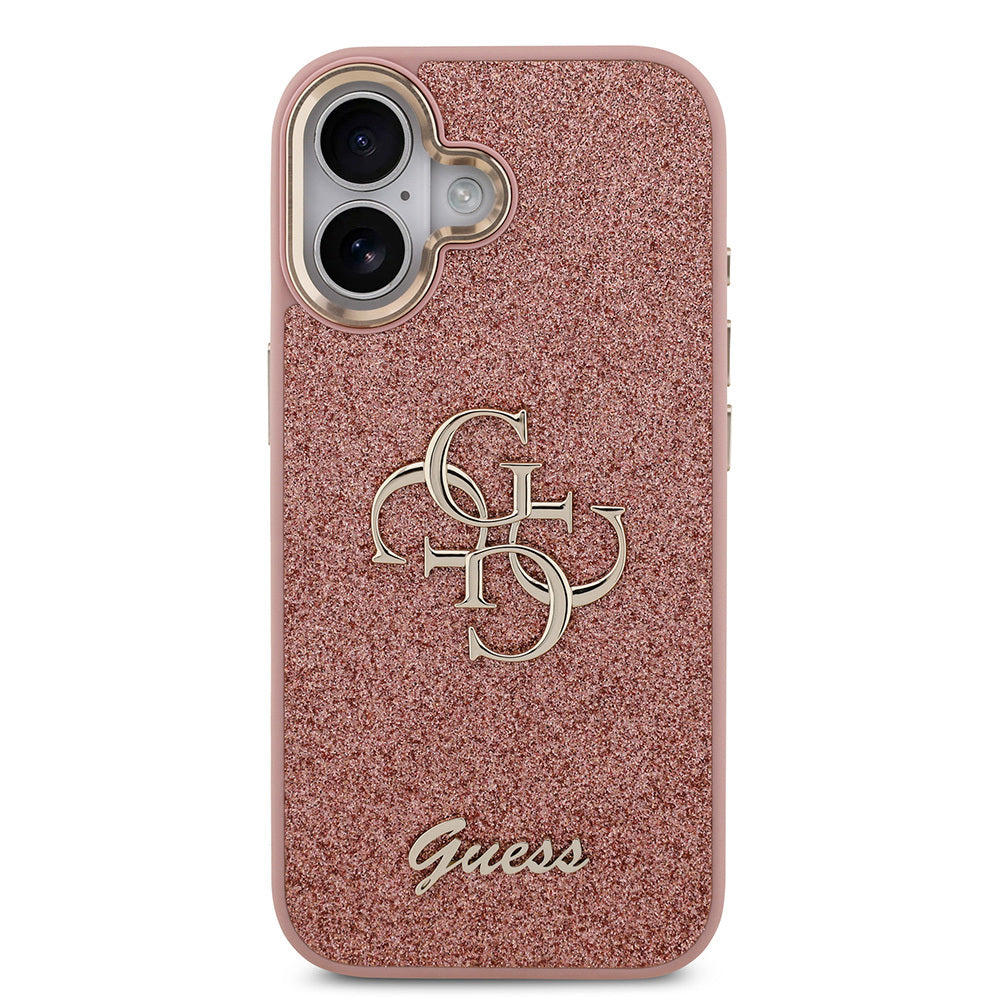 Apple iPhone 17 Kılıf Guess Orjinal Lisanslı 4G Büyük Metal Kamera Çerçeveli ve Logolu Glitter Kapak Gold