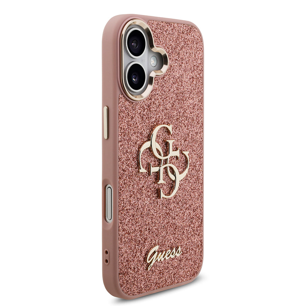 Apple iPhone 17 Kılıf Guess Orjinal Lisanslı 4G Büyük Metal Kamera Çerçeveli ve Logolu Glitter Kapak Siyah