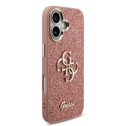 Apple iPhone 17 Kılıf Guess Orjinal Lisanslı 4G Büyük Metal Kamera Çerçeveli ve Logolu Glitter Kapak Gri