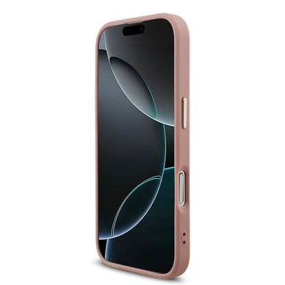 Apple iPhone 17 Kılıf Guess Orjinal Lisanslı 4G Büyük Metal Kamera Çerçeveli ve Logolu Glitter Kapak Pembe