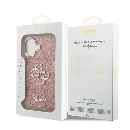 Apple iPhone 17 Kılıf Guess Orjinal Lisanslı 4G Büyük Metal Kamera Çerçeveli ve Logolu Glitter Kapak Gri