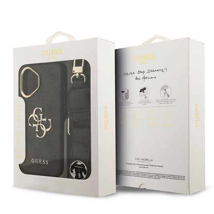 Apple iPhone 17 Kılıf Guess Orjinal Lisanslı 4G Büyük Metal Logolu Kalın Askılı Kapak Siyah
