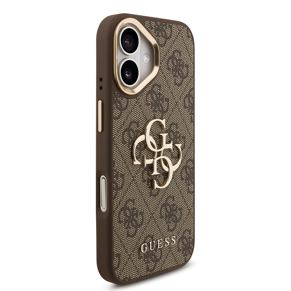 Apple iPhone 17 Kılıf Guess Orjinal Lisanslı 4G Büyük Metal Logolu Kalın Askılı Kapak Kahverengi