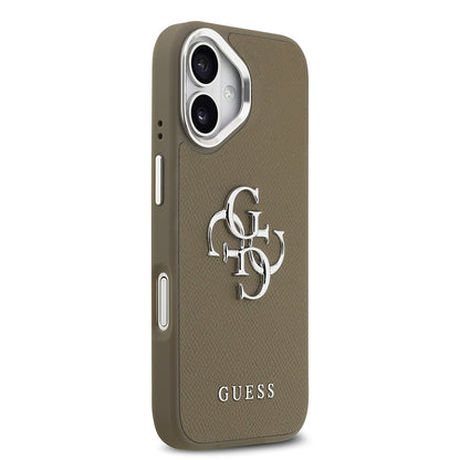 Apple iPhone 17 Kılıf Guess Orjinal Lisanslı Grained 4G Metal Büyük Logolu Kapak Kahverengi