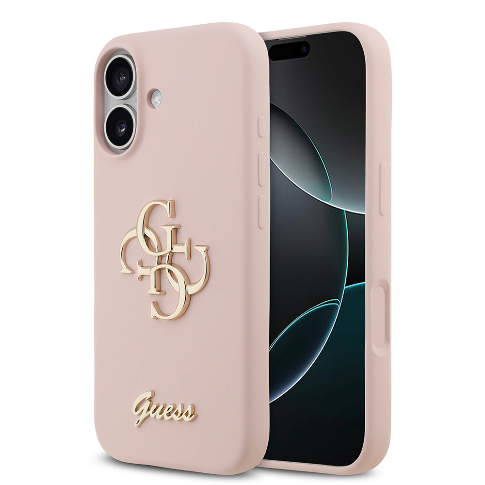 Apple iPhone 17 Kılıf Guess Orjinal Lisanslı Grained Yazı Logolu Kapak Pembe