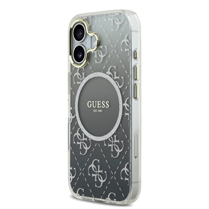 Apple iPhone 17 Kılıf Guess Orjinal Lisanslı M-safe Şarj Özellikli 4G Desenli Simli Silikon Kapak Mor