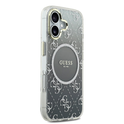 Apple iPhone 17 Kılıf Guess Orjinal Lisanslı M-safe Şarj Özellikli 4G Desenli Simli Silikon Kapak Pembe
