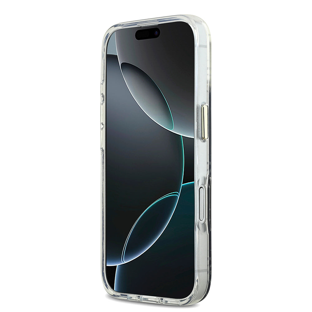 Apple iPhone 17 Kılıf Guess Orjinal Lisanslı M-safe Şarj Özellikli 4G Desenli Simli Silikon Kapak Mor