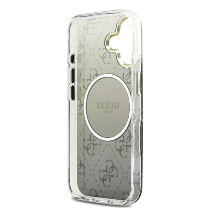 Apple iPhone 17 Kılıf Guess Orjinal Lisanslı M-safe Şarj Özellikli 4G Desenli Simli Silikon Kapak Gri