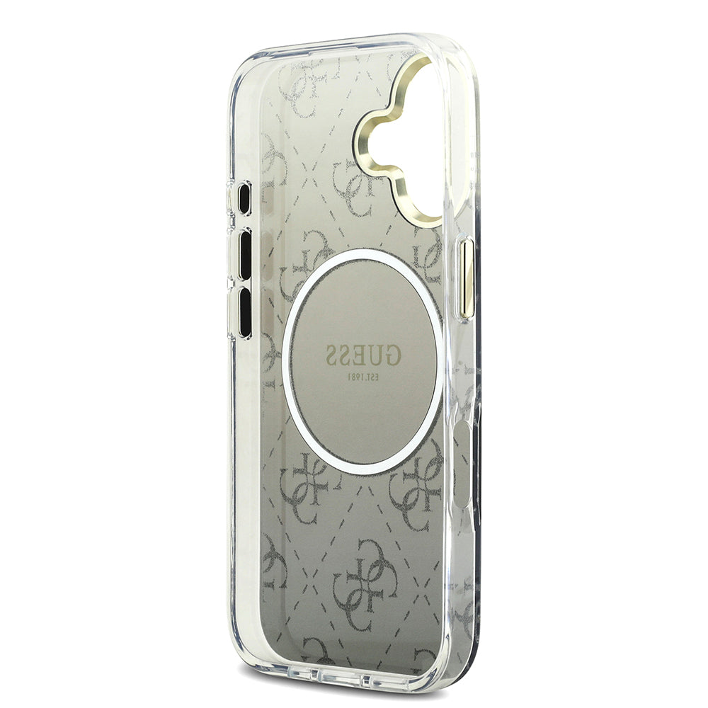 Apple iPhone 17 Kılıf Guess Orjinal Lisanslı M-safe Şarj Özellikli 4G Desenli Simli Silikon Kapak Mor