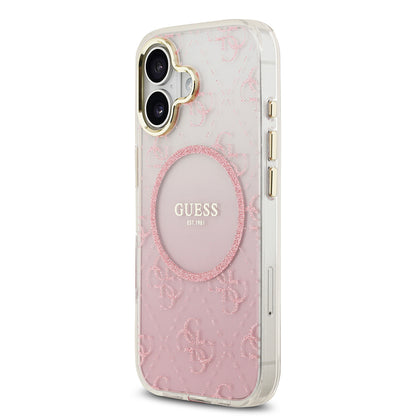 Apple iPhone 17 Kılıf Guess Orjinal Lisanslı M-safe Şarj Özellikli 4G Desenli Simli Silikon Kapak Pembe