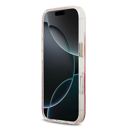 Apple iPhone 17 Kılıf Guess Orjinal Lisanslı M-safe Şarj Özellikli 4G Desenli Simli Silikon Kapak Pembe