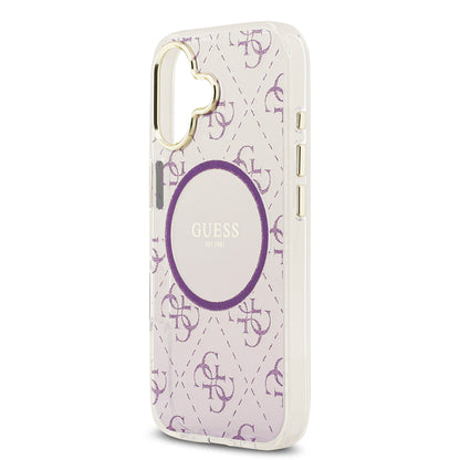 Apple iPhone 17 Kılıf Guess Orjinal Lisanslı M-safe Şarj Özellikli 4G Desenli Simli Silikon Kapak Pembe