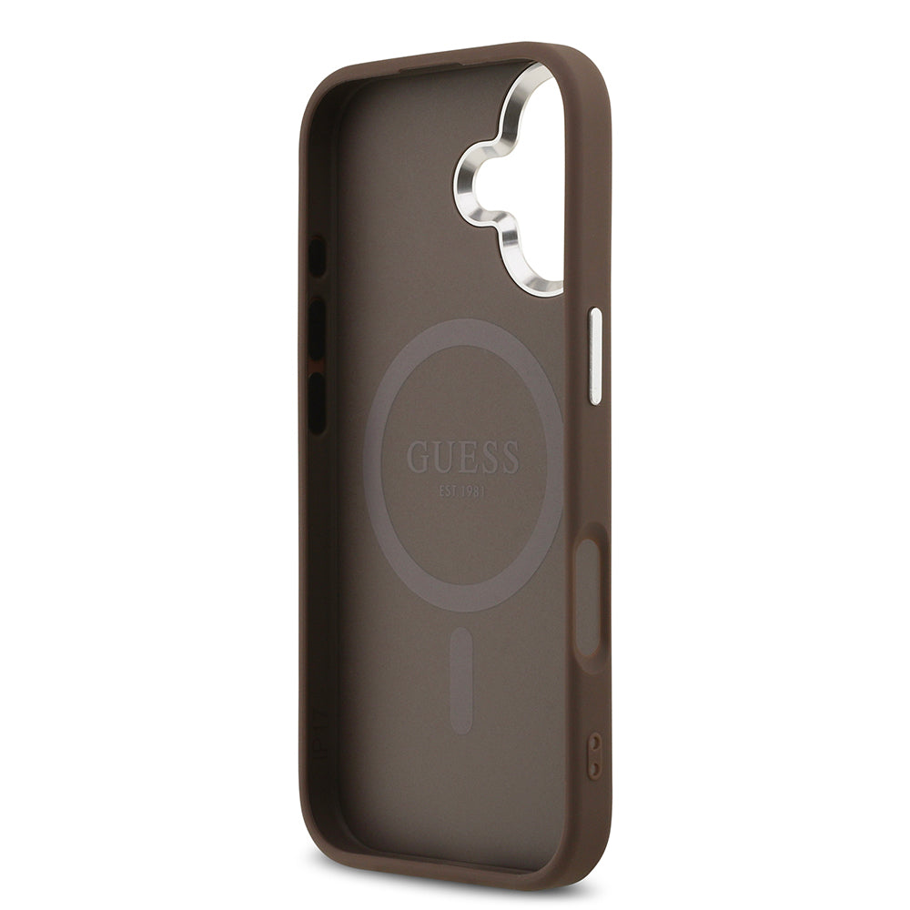 Apple iPhone 17 Kılıf Guess Orjinal Lisanslı M-safe Şarj Özellikli 4G Klasik Yazı Logolu Kapak Siyah