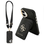 Apple iPhone 17 Kılıf Guess Orjinal Lisanslı M-safe Şarj Özellikli Askılı ve 4G Logo Kartlıklı Kapak Siyah