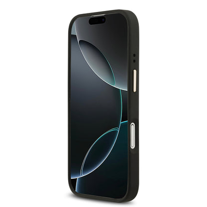 Apple iPhone 17 Kılıf Guess Orjinal Lisanslı M-safe Şarj Özellikli Gold Metal Kamera Çerçeveli Taşlı 4G Logolu Kapak  Pembe