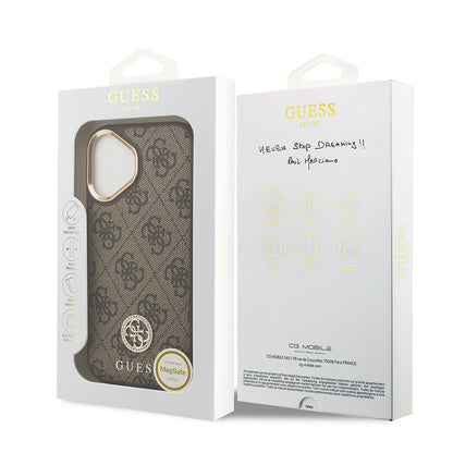 Apple iPhone 17 Kılıf Guess Orjinal Lisanslı M-safe Şarj Özellikli Gold Metal Kamera Çerçeveli Taşlı 4G Logolu Kapak  Pembe