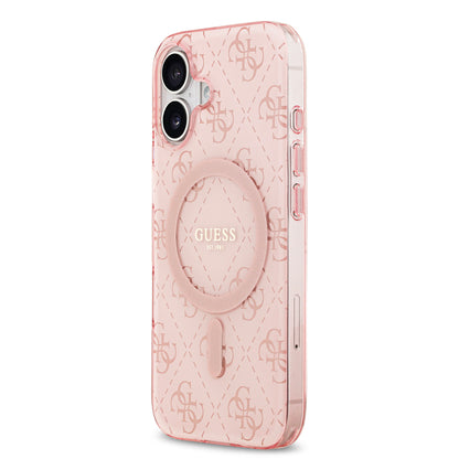 Apple iPhone 17 Kılıf Guess Orjinal Lisanslı M-safe Şarj Özellikli IML Baskılı Klasik Logolu 4G Desenli Kapak Kahverengi