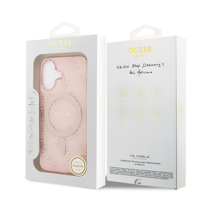 Apple iPhone 17 Kılıf Guess Orjinal Lisanslı M-safe Şarj Özellikli IML Baskılı Klasik Logolu 4G Desenli Kapak Kahverengi