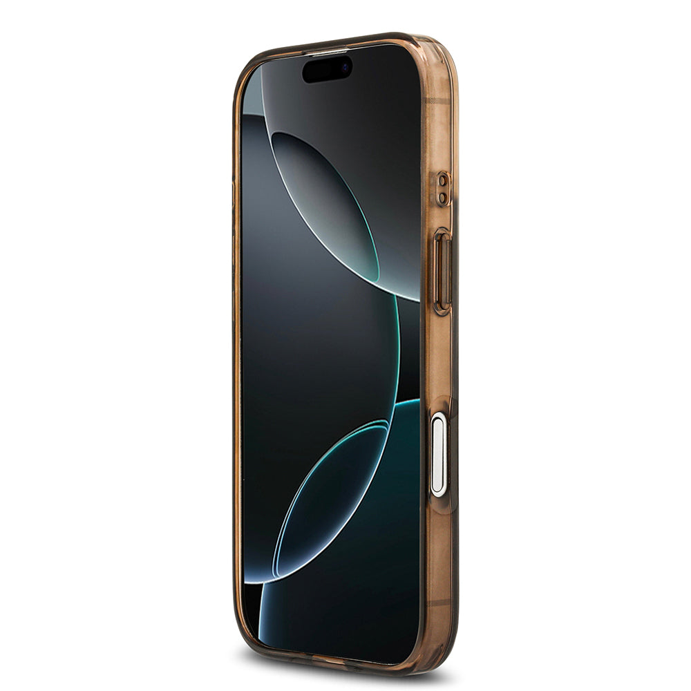 Apple iPhone 17 Kılıf Guess Orjinal Lisanslı M-safe Şarj Özellikli IML Baskılı Klasik Logolu 4G Desenli Kapak Kahverengi