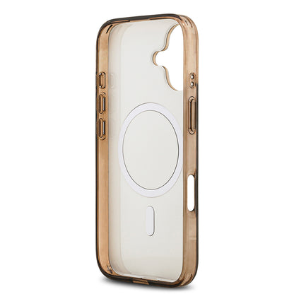 Apple iPhone 17 Kılıf Guess Orjinal Lisanslı M-safe Şarj Özellikli IML Baskılı Klasik Logolu 4G Desenli Kapak Kahverengi