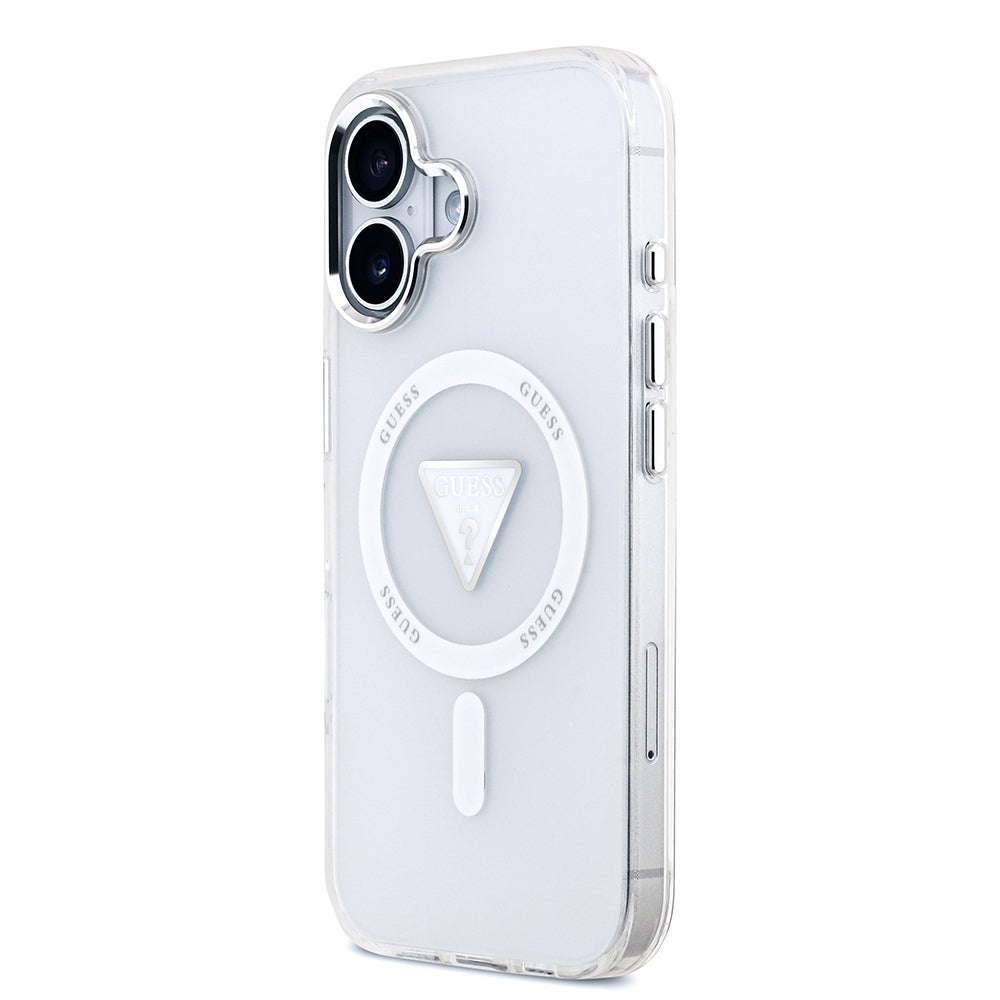 Apple iPhone 17 Kılıf Guess Orjinal Lisanslı M-safe Şarj Özellikli IML Baskılı Üçgen Logolu Metal Kamera Çerçeveli Kapak Siyah