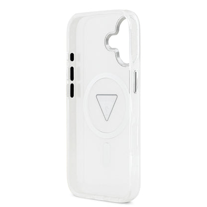 Apple iPhone 17 Kılıf Guess Orjinal Lisanslı M-safe Şarj Özellikli IML Baskılı Üçgen Logolu Metal Kamera Çerçeveli Kapak Siyah