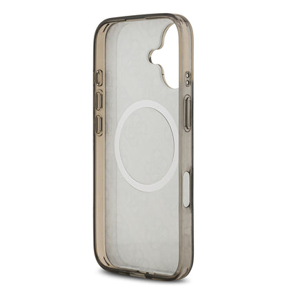 Apple iPhone 17 Kılıf Guess Orjinal Lisanslı M-safe Şarj Özellikli IML Peony ve 4G Desenli Klasik Logolu Kapak Kahverengi