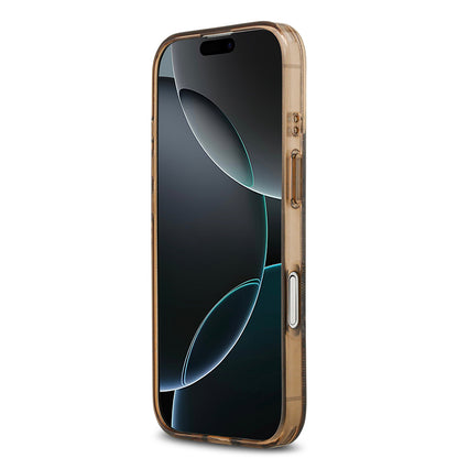 Apple iPhone 17 Kılıf Guess Orjinal Lisanslı M-safe Şarj Özellikli IML Peony ve 4G Desenli Klasik Logolu Kapak Kahverengi