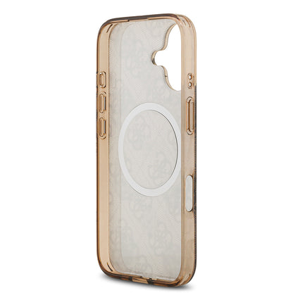 Apple iPhone 17 Kılıf Guess Orjinal Lisanslı M-safe Şarj Özellikli IML Peony ve 4G Desenli Klasik Logolu Kapak Pembe