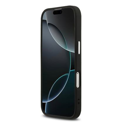 Apple iPhone 17 Kılıf Guess Orjinal Lisanslı M-safe Şarj Özellikli Klasik Yazı Logolu PU Deri Kapak Siyah