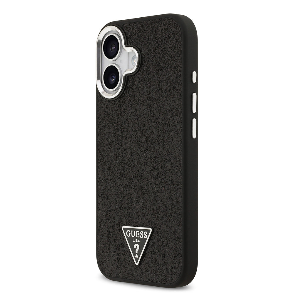 Apple iPhone 17 Kılıf Guess Orjinal Lisanslı M-safe Şarj Özellikli Metal Kamera Çerçeveli Üçgen Logolu Glitter Kapak Gold