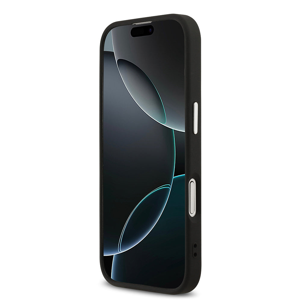 Apple iPhone 17 Kılıf Guess Orjinal Lisanslı M-safe Şarj Özellikli Metal Kamera Çerçeveli Üçgen Logolu Glitter Kapak Pembe