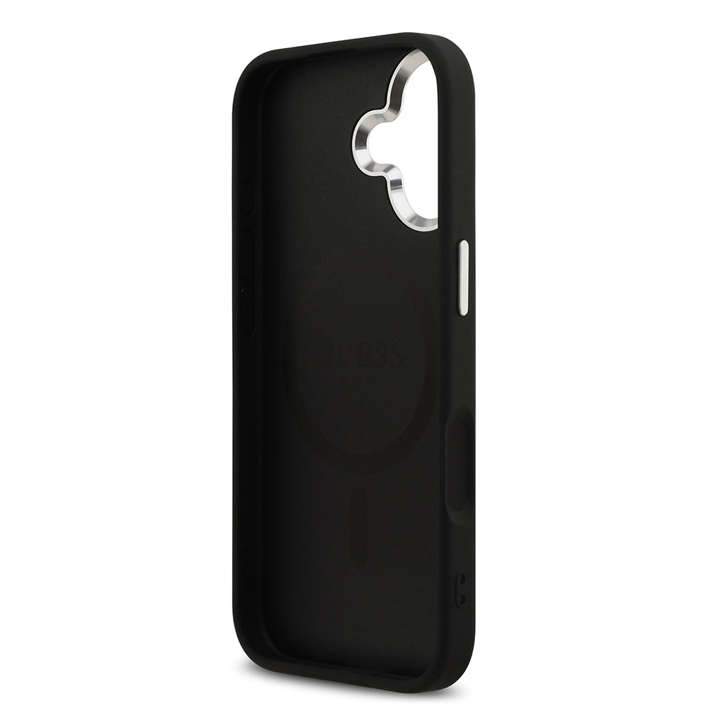 Apple iPhone 17 Kılıf Guess Orjinal Lisanslı M-safe Şarj Özellikli Metal Kamera Çerçeveli Üçgen Logolu Glitter Kapak Gold