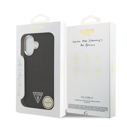 Apple iPhone 17 Kılıf Guess Orjinal Lisanslı M-safe Şarj Özellikli Metal Kamera Çerçeveli Üçgen Logolu Glitter Kapak Gri